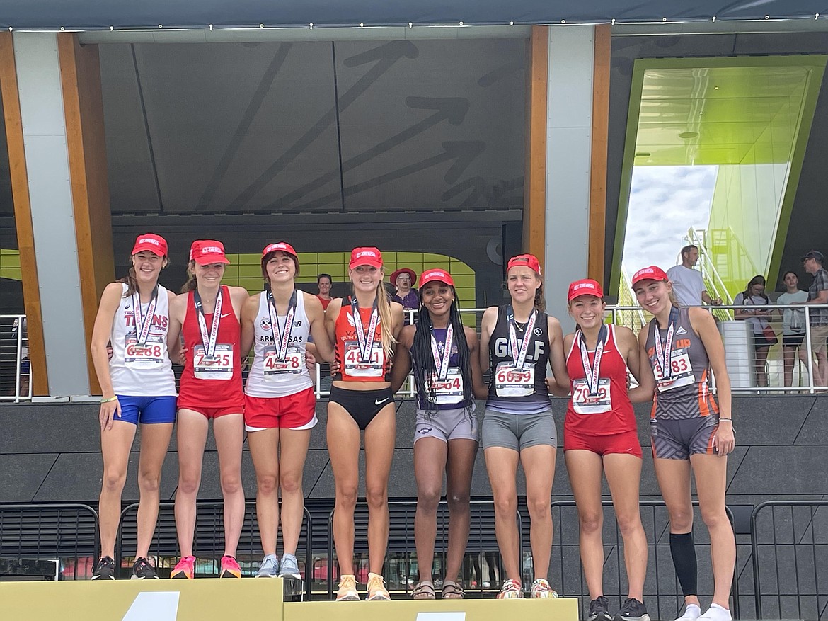 Moses Lake senior Paige Perkins, second to right, achieved All-American honors at the Junior Olympics in Eugene, Oregon.