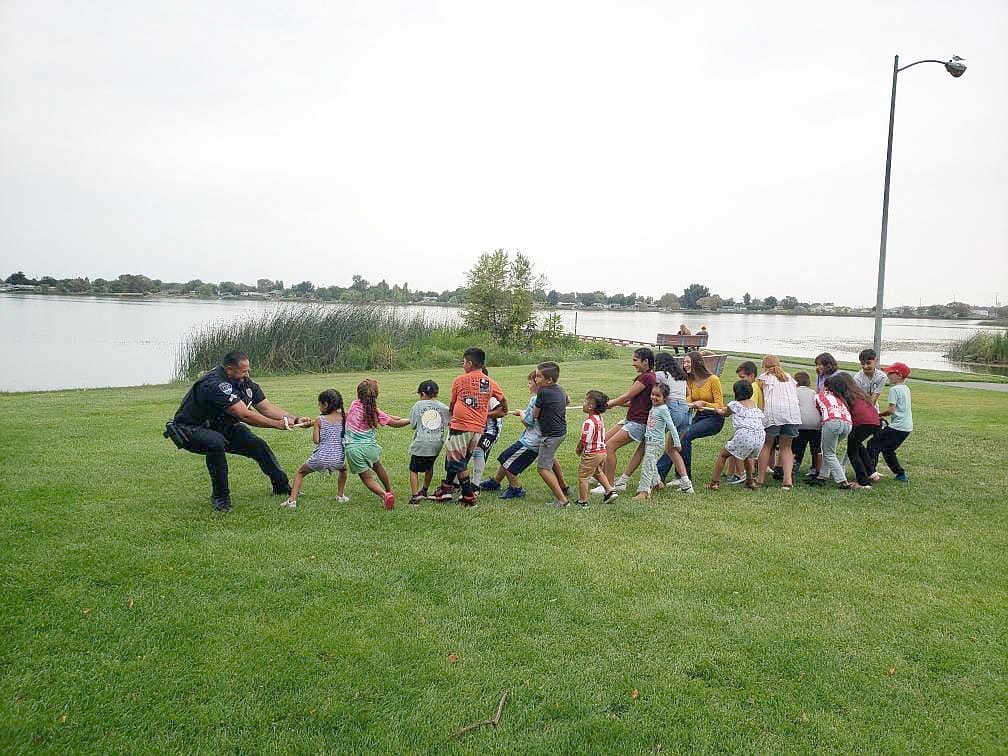 Moses Lake Police Cpl. Rudy Valdez was roped, so to speak, into a tug-of-war at a birthday party at Montlake Park over the weekend, according to a social media post from the MLPD.  Valdez put up a valiant fight, but eventually was overcome.