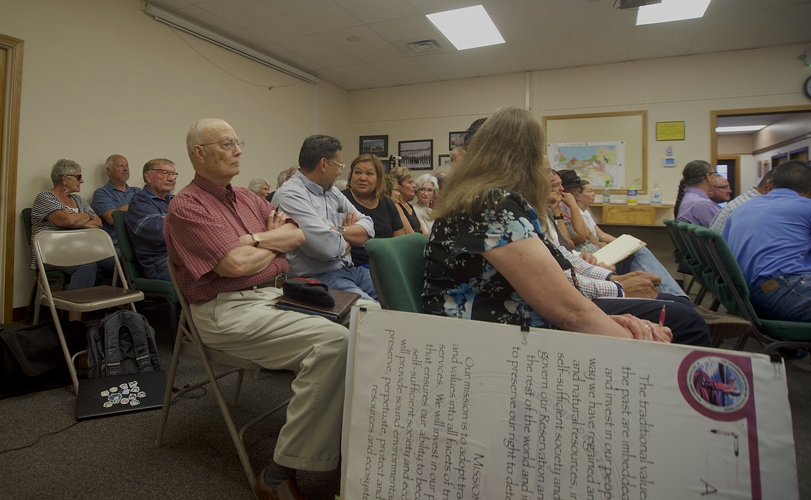 A packed crowd featuring Polson residents and S&K Gaming board members sits in front of the city commission as they await discussion on the proposed annexation. (Max Dupras/Leader)