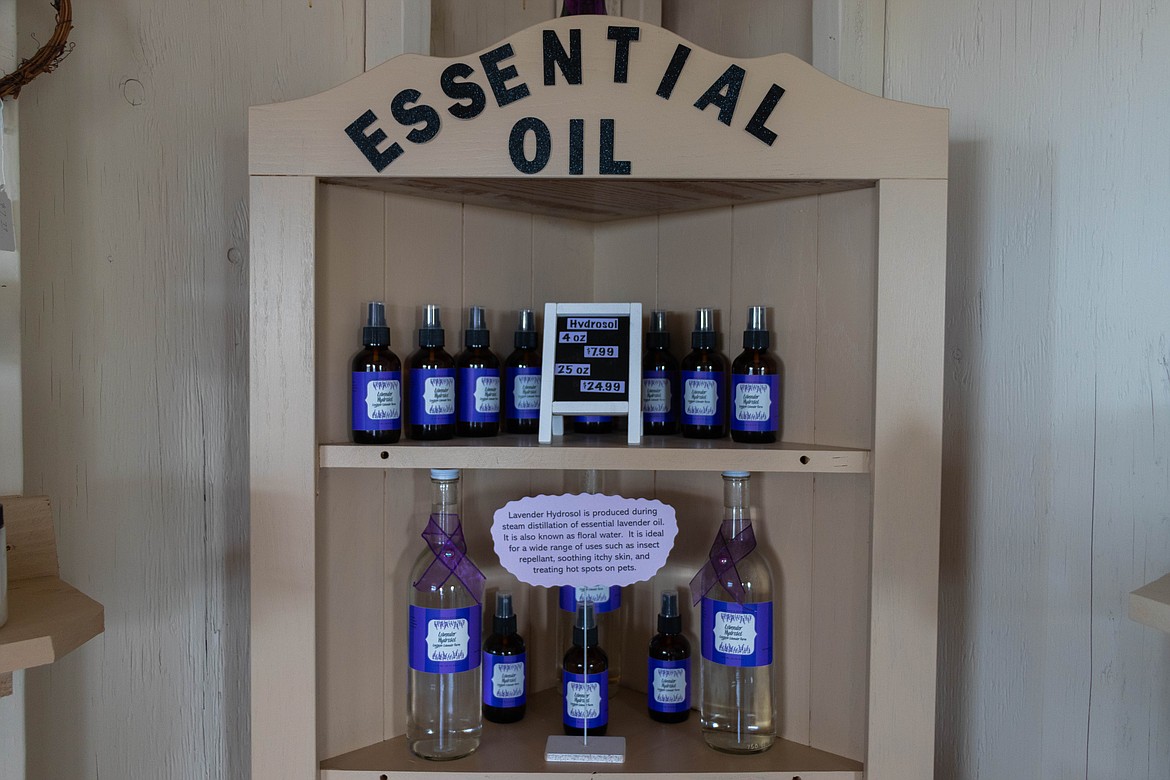 Essential oils for sale at Longview Lavender Farm, one of Montana's only lavender farms, owned by Mike Sullivan. The farm is open to the public from Memorial Day to Labor Day. (Kate Heston/Daily Inter Lake)