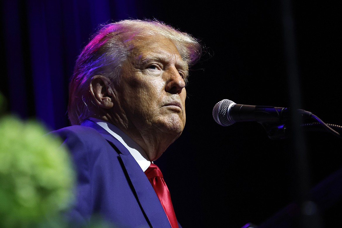 Former President Donald Trump speaks at a fundraiser event for the Alabama GOP, Friday, Aug. 4, 2023, in Montgomery, Ala. Just one month after Donald Trump’s January 2021 phone call to suggest Georgia’s secretary of state could overturn his election loss, district attorney Fani Willis announced she was looking into possibly illegal “attempts to influence” the results. (AP Photo/Butch Dill, File)