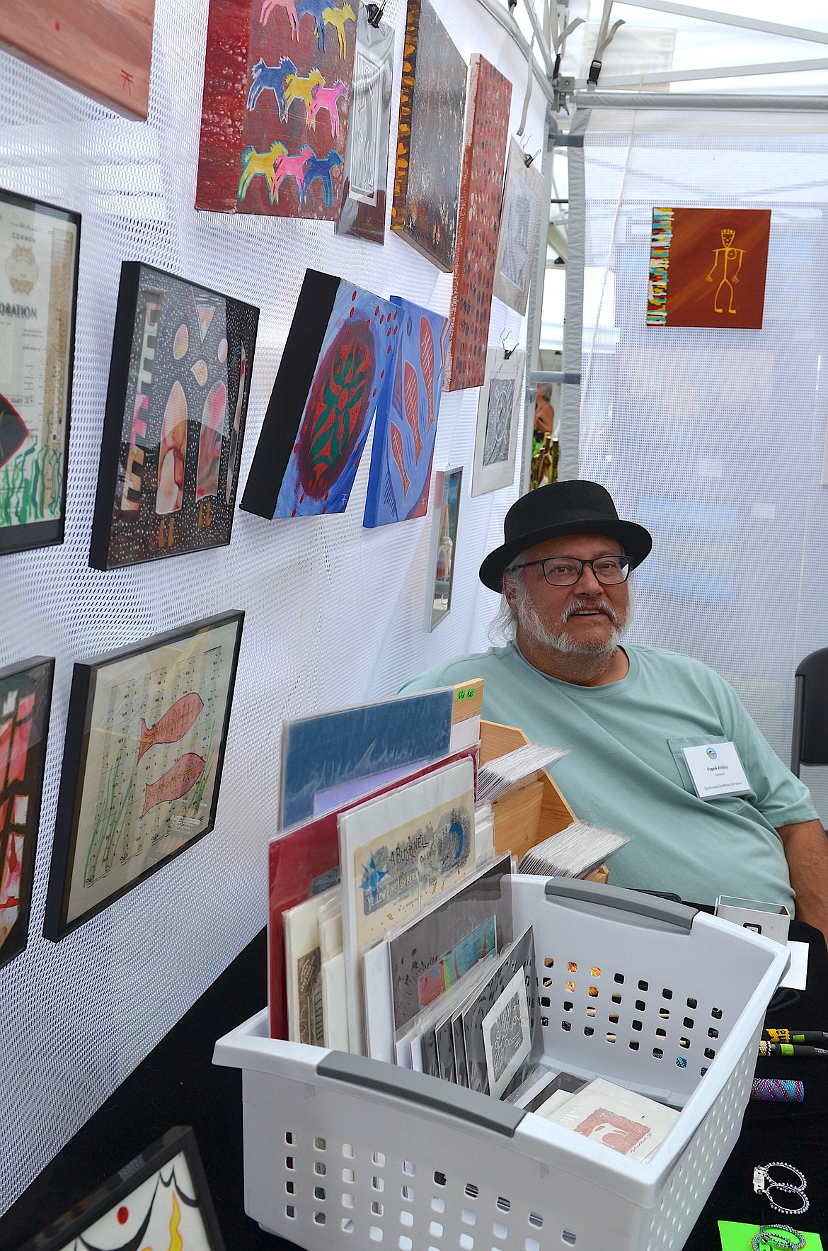 Frank Finley, a former art teacher at Salish Kootenai College, said sales were "slow and steady" at Saturday's art show in Polson. (Kristi Niemeyer/Leader)