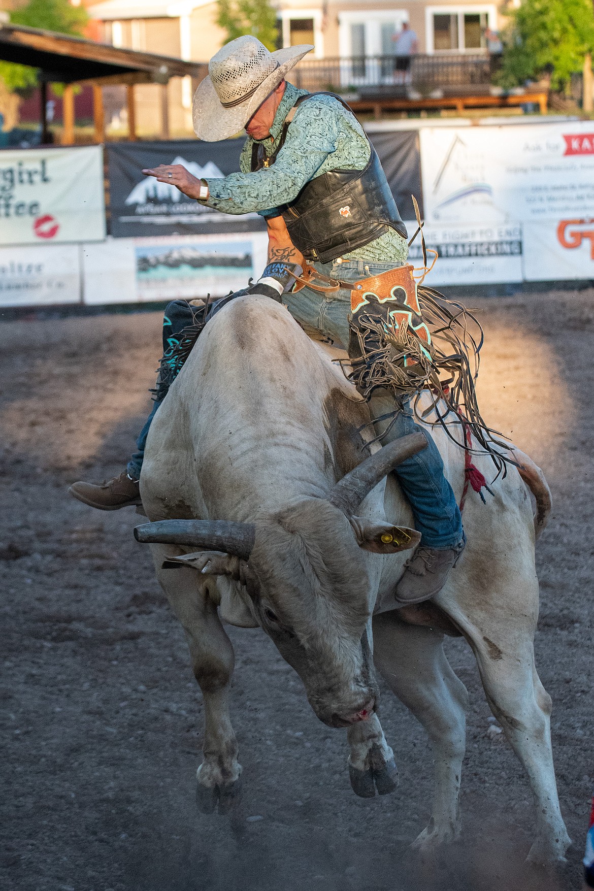 Daniel Hutchinson rides in the Bull Bash at Blue moon arena on Friday.