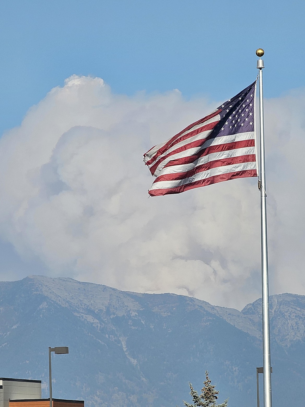 A smoke plume from the Doris Point Fire on the Flathead National Forest is seen from Kalispell on Tuesday, Aug. 15, 2023. (Mark Waugh photo)