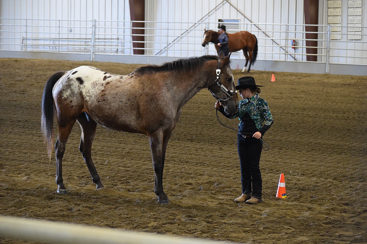 A young woman works with one of the more stubborn horses in the equestrian competition Tuesday morning. Multiple novices, competing for the first time, faced a few challenges but stood proud with their four-hooved friends at the end of the novice heat of the competition.