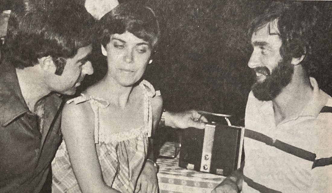 Gene Marano, left, awaits results of 1978 Democratic primary, with wife, Paula, and Jim Michaud.