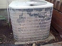 One step in maintaining an air conditioner is to ensure the outside portion of the system is kept clean. Dirty units such as this one are inefficient and area likely to break down.