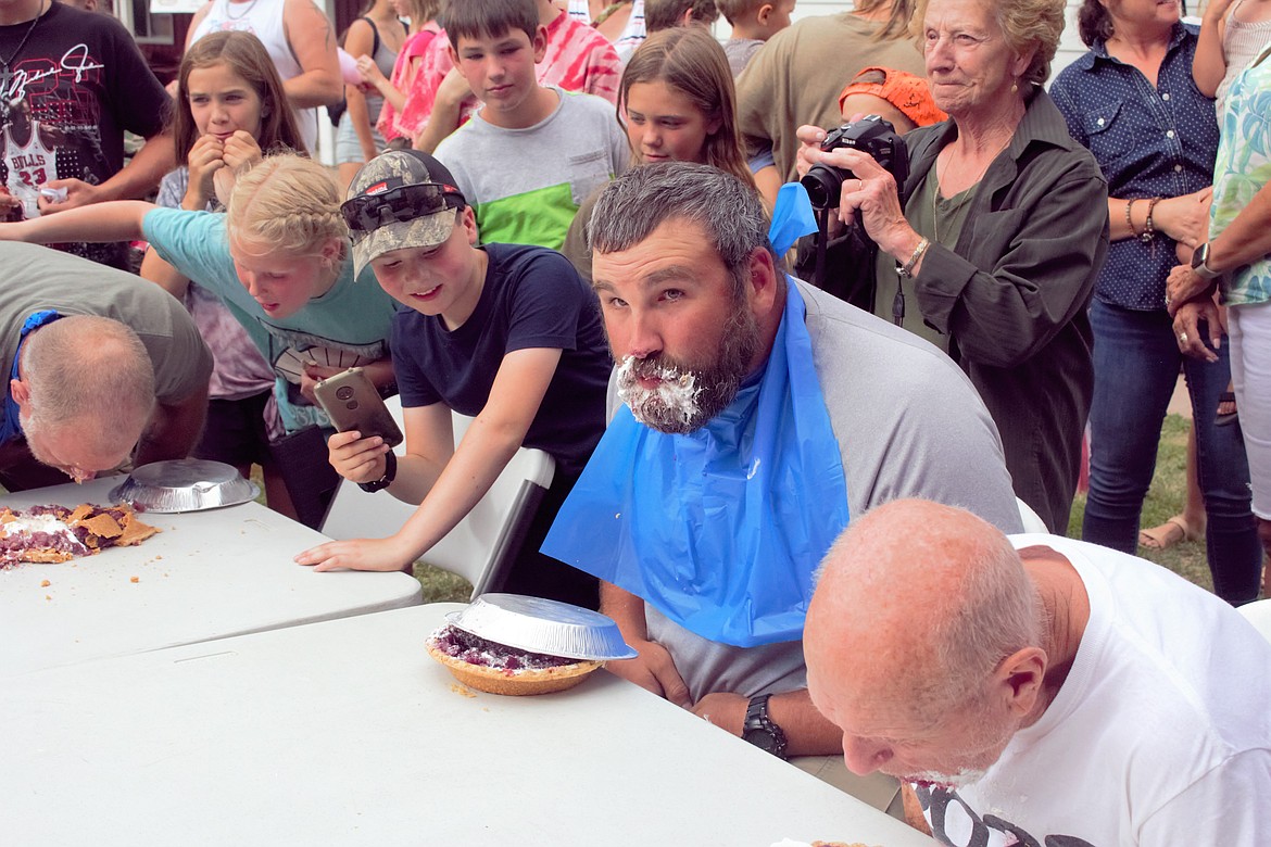 BFPD Officer Jeremy Garrett competes at the pie eating contest on Saturday Aug. 12 at the Boundary County Fair.