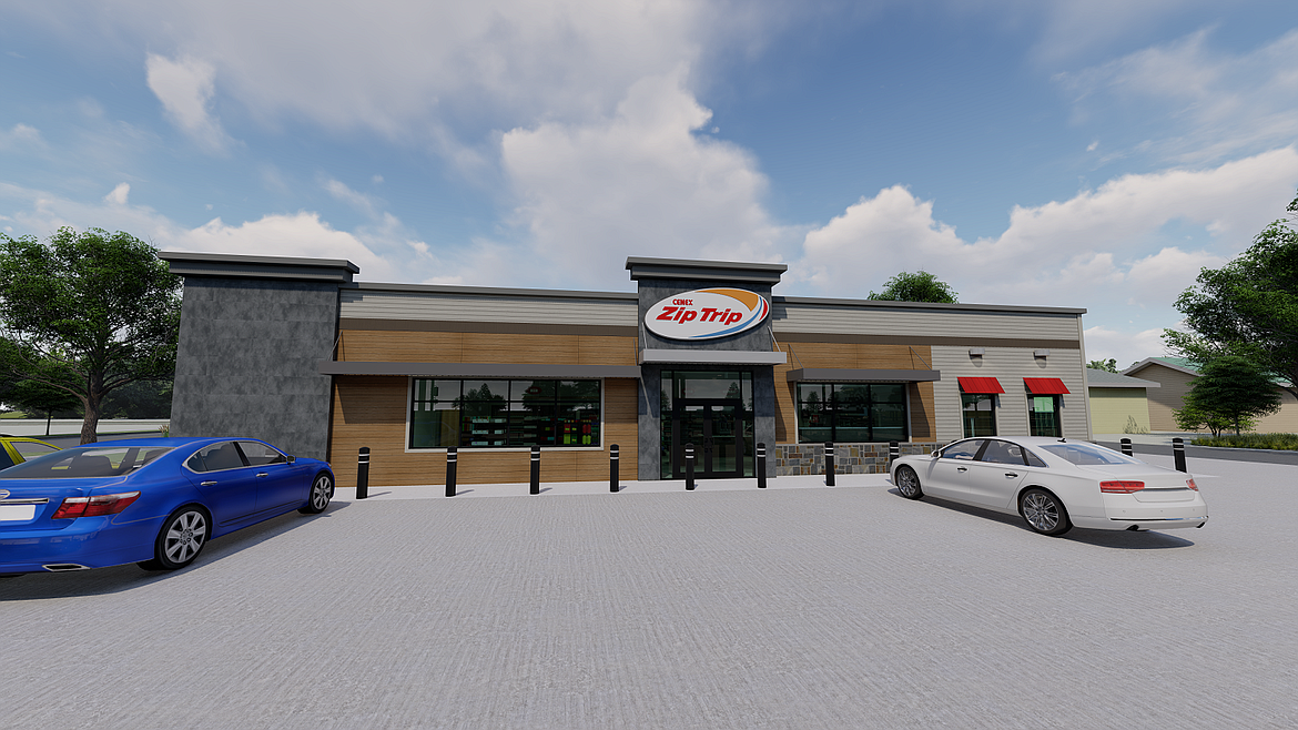 An architectural rendering shows what motorists can expect at the new Cenex Zip Trip location slated for East Idaho Street in Kalispell. (Courtesy of Westmor Industries)