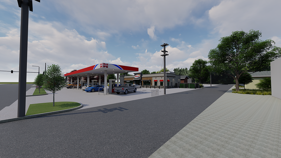 An architectural rendering shows what motorists can expect at the new Cenex Zip Trip location slated for East Idaho Street in Kalispell. (Courtesy of Westmor Industries)