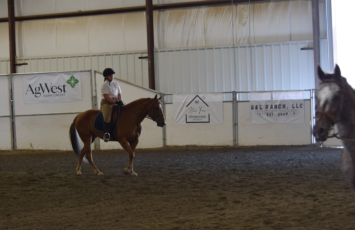 A novice competitor maneuver’s her horse during Wednesday’s English Equitation competition, hosted by 4-H and the Grant County Youth Equine Program at the Grant County Fair.