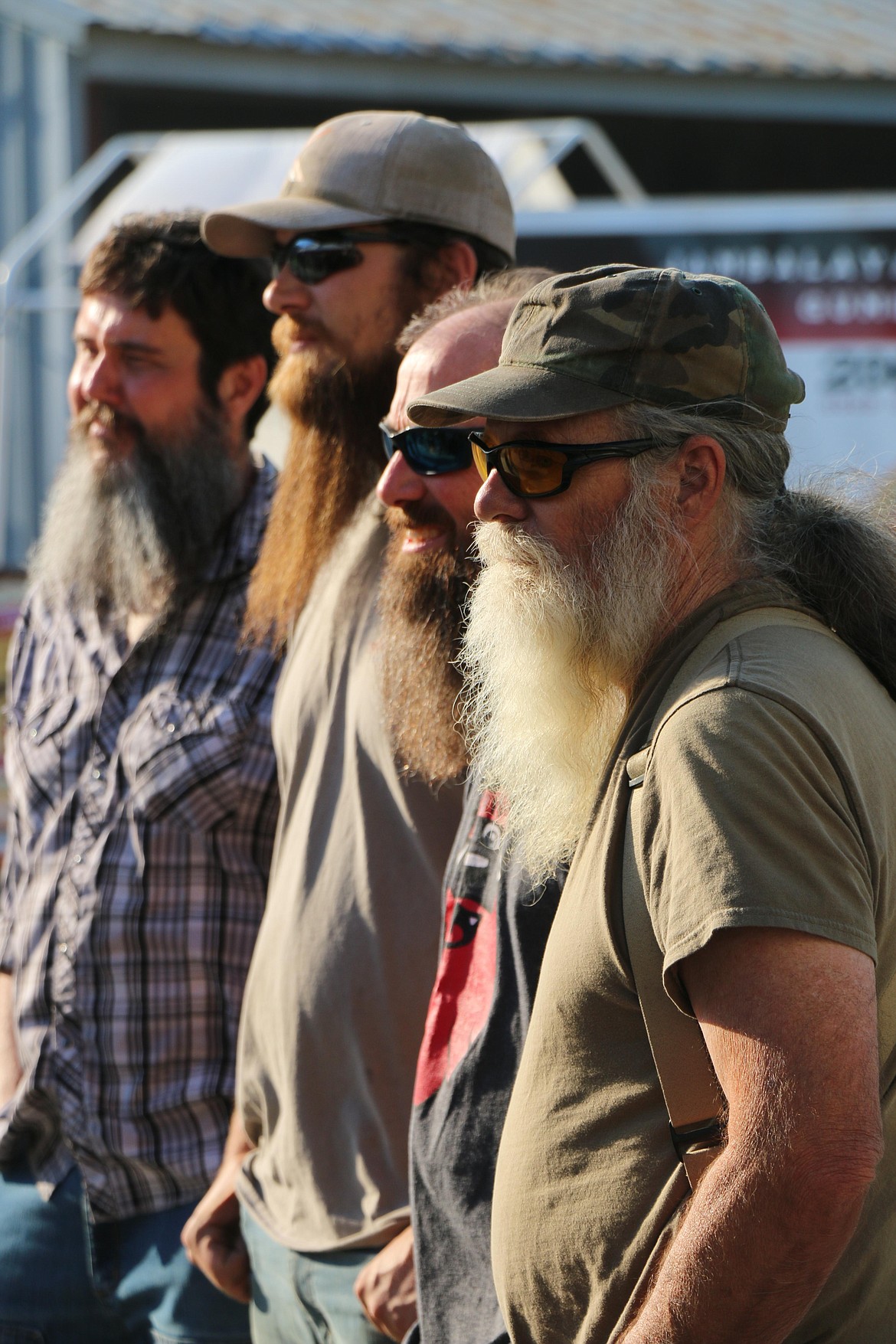 Contestants in the Best Beard contest at the Bonner County Fair on Friday wait for a decision.