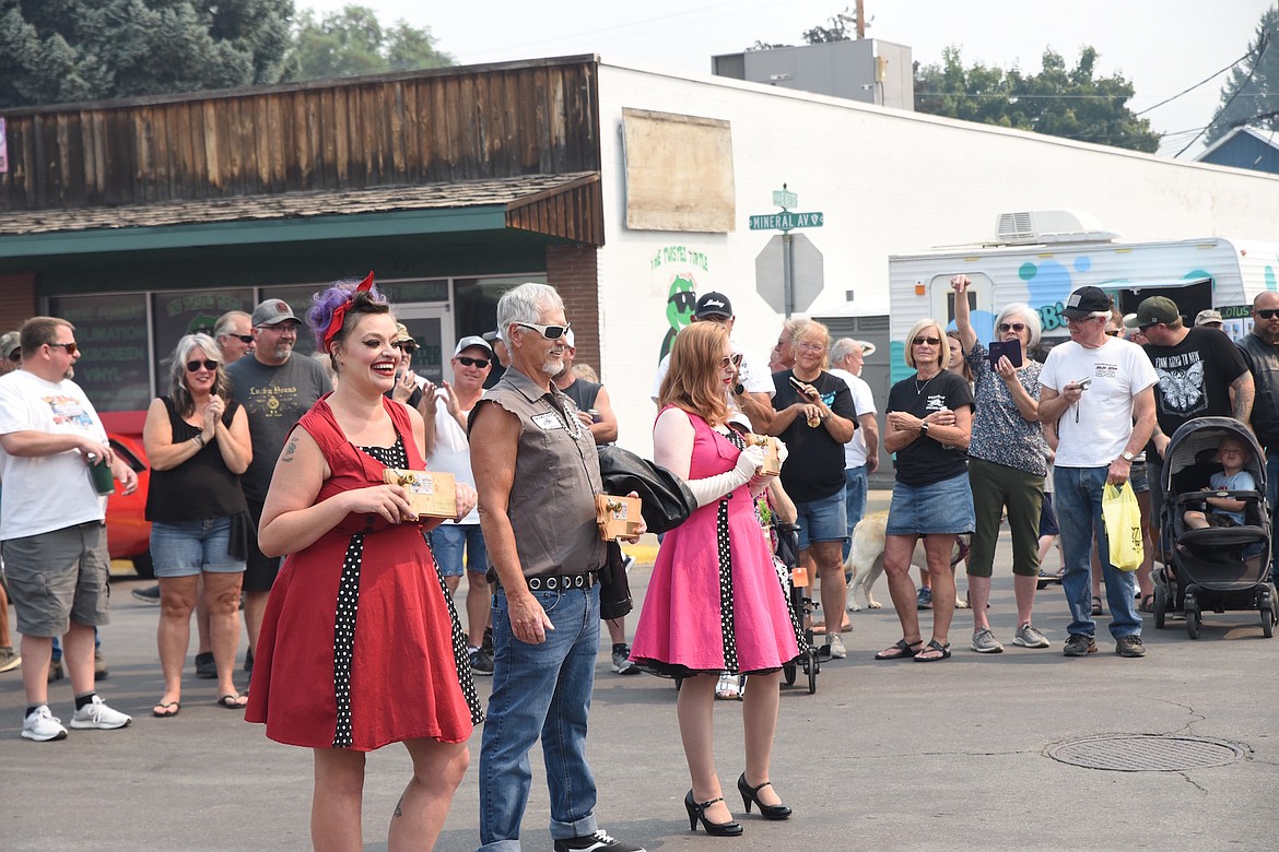 Libby's Crystal Jones (RockaBetty), Brady's Dan Sidmore (RockaBilly) and Troy's Shannon Kramer (Pin-Up Girl) were contest winners at the 2023 Ignite the Nites Car Show. (Scott Shindledecker/The Western News)