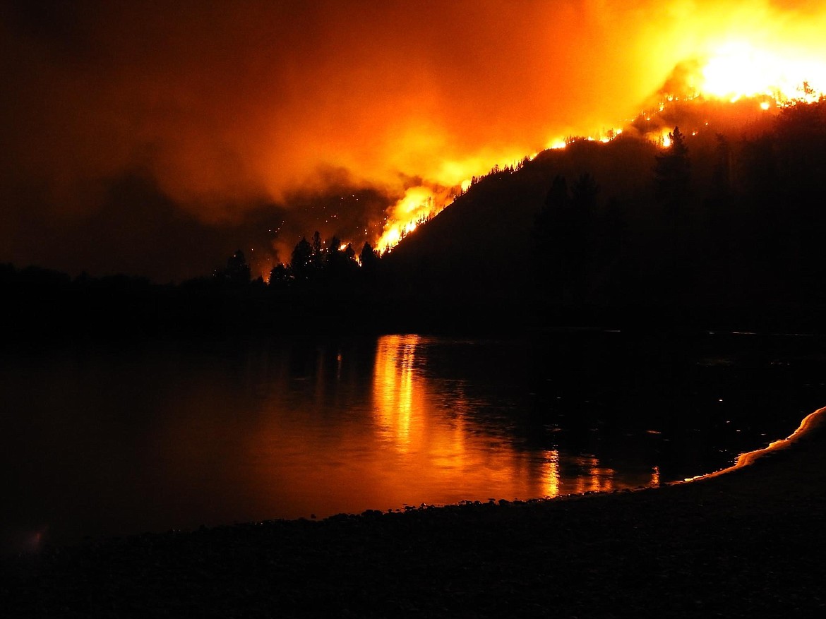 The River Road East Fire outside of Paradise in Sanders County ballooned to more than 13,000 acres with help from gusting winds Friday evening. (Mike Tatum photo)