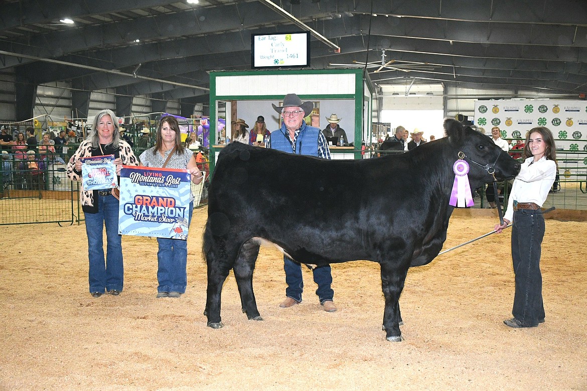 Carly Tranel sold her grand champion steer to Flat Tail Ranch at the Flathead Livestock Market Sale Auction at the Northwest Montana Fair. (Photo courtesy of Alicia Gower)