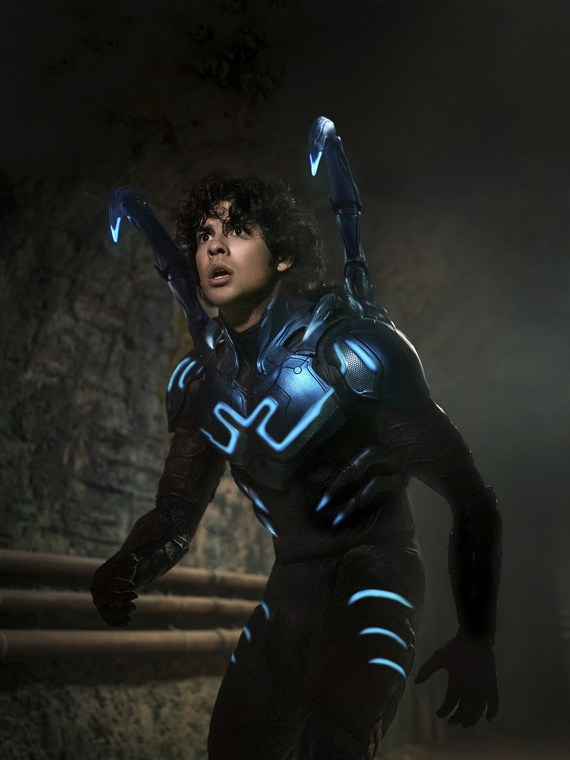 This image released by Warner Bros. Pictures shows Xolo Maridueña in a scene from "Blue Beetle."