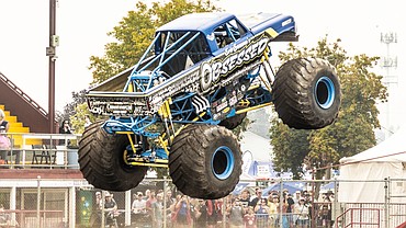 Eric Swanson's rig named "Obsessed" won the monster truck competition two times at the North Idaho State Fair. Swanson said that to acquire a truck like "Obsessed" it would take about $250,000. (Photo by Kevin Dockter)