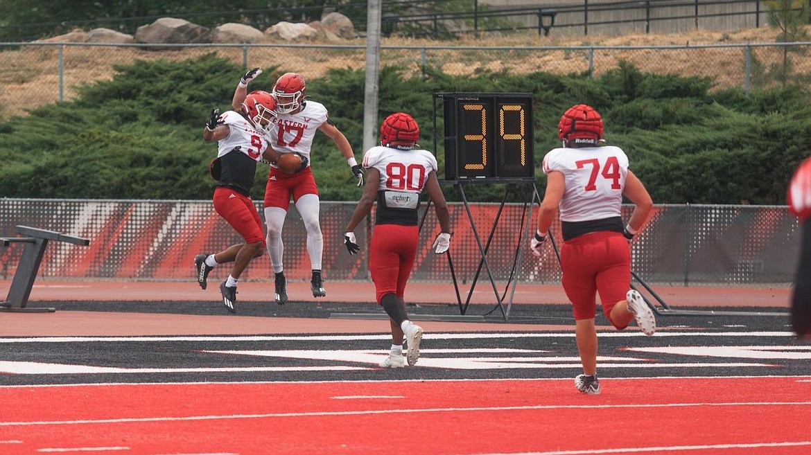 Eastern Washington's offense scored five touchdowns and a field goal in Monday's scrimmage, which was postponed from Saturday to Monday due to poor air quality caused by nearby wildfires.