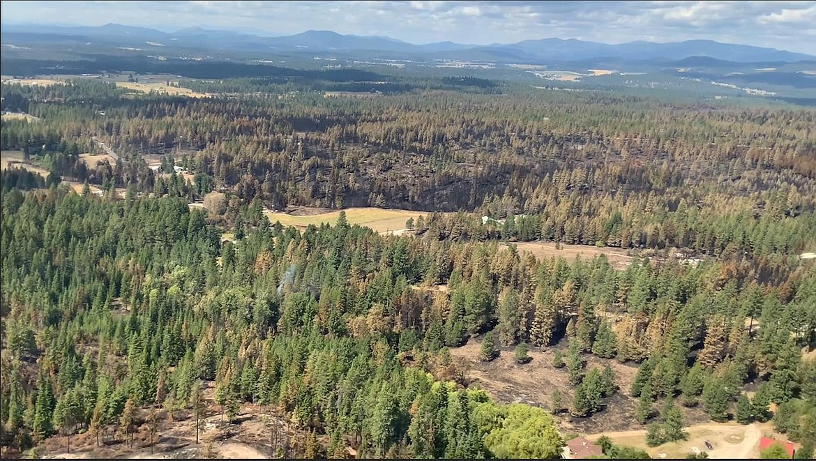 An aerial view of the Oregon Road fire area north of Spokane. The fire was 4% contained as of Thursday.