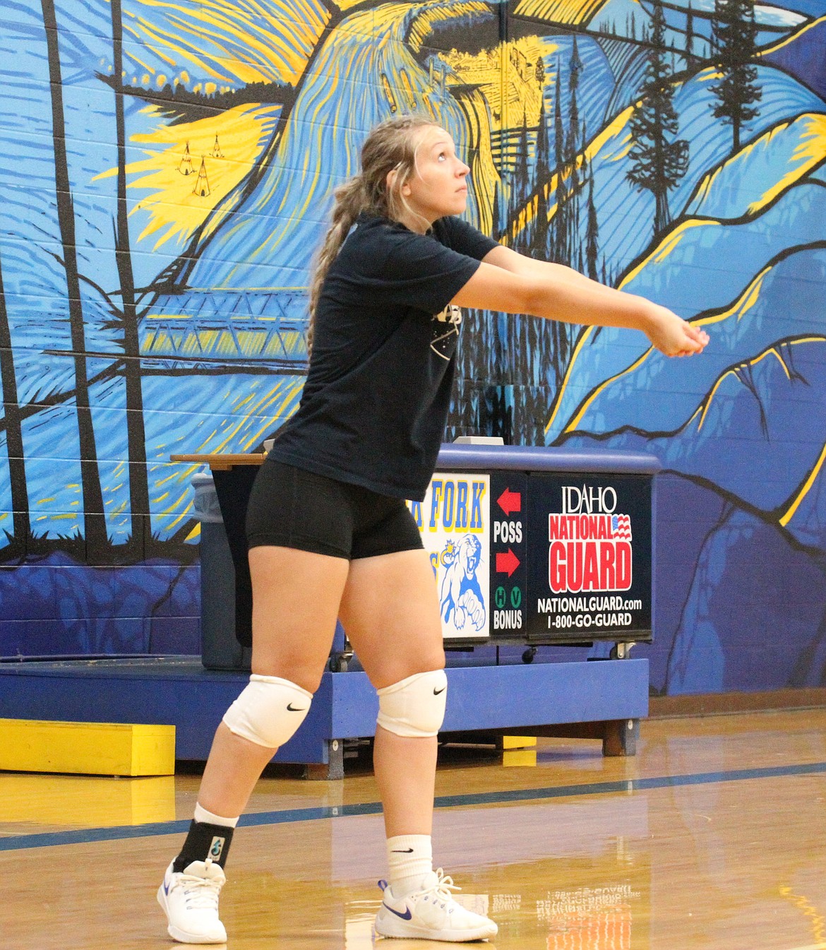 Clark Fork senior Amari Printz-Hay gets ready to dig a volleyball during an inter-squad scrimmage earlier this month.