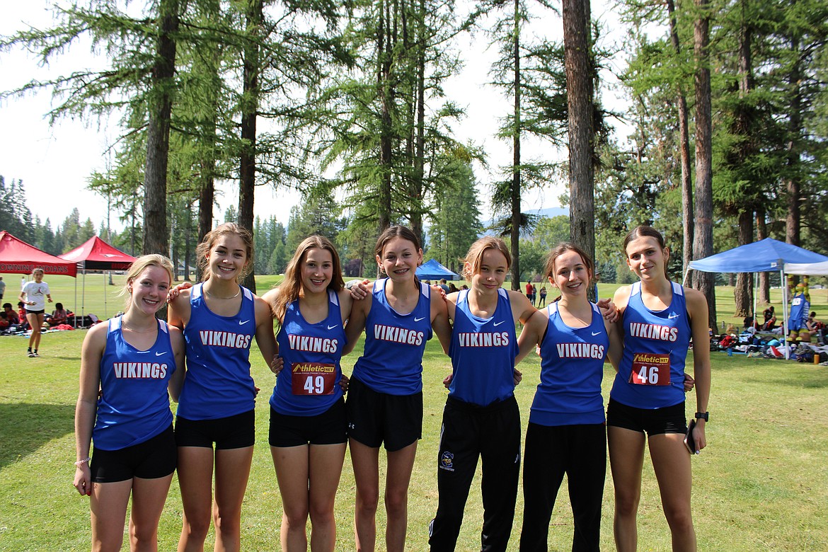 Courtesy photo
The Coeur d'Alene girls cross country team finished second at the Libby Invitational on Friday. From left are Brooklyn Brunn, Rebecca Thompson, Sara Siegler, Emerson Nail, Olivia Fishback, Olivia May, and Chloe Frank.