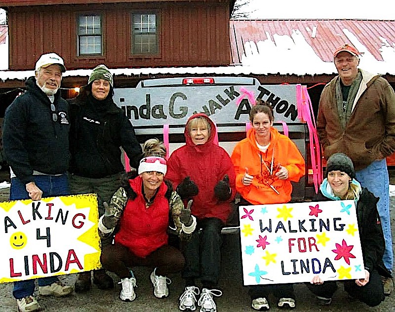 The first Yaak WINGS Walk in 2013 was actually the effort of Roberta Deneau, who organized a walk to help her friend, Linda Garrison, who had been diagnosed with a very aggressive cancer. Deneau wanted to raise money to help with Linda’s medical bills. These are the first participants from 2013. From left are, Bob Zaccheo, Roberta Deneau, Kerri Fahlund, Pam Mayo, Laurel Chupp, Helen Carpenter and Jim Mayo. (Photo courtesy of Roberta Deneau)