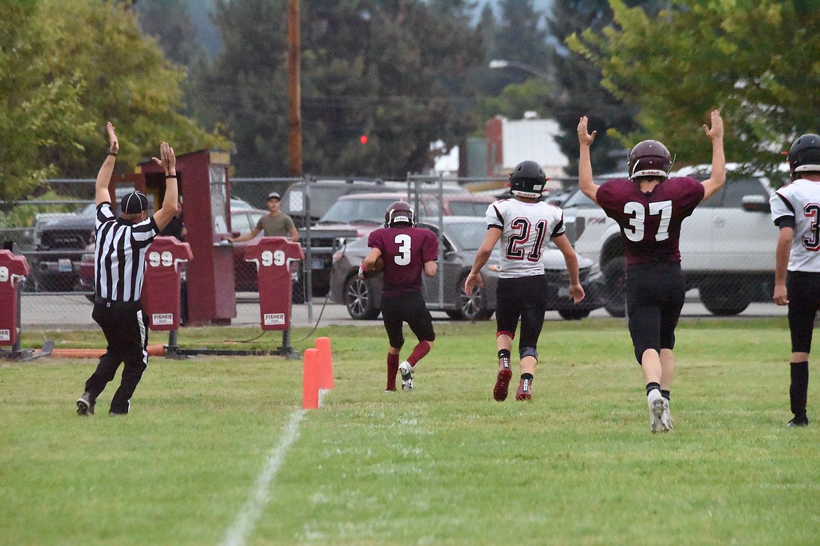 Troy's Carson Orr returned a fumble for a touchdown in Friday's game against Darby. (Scott Shindledecker/The Western News)