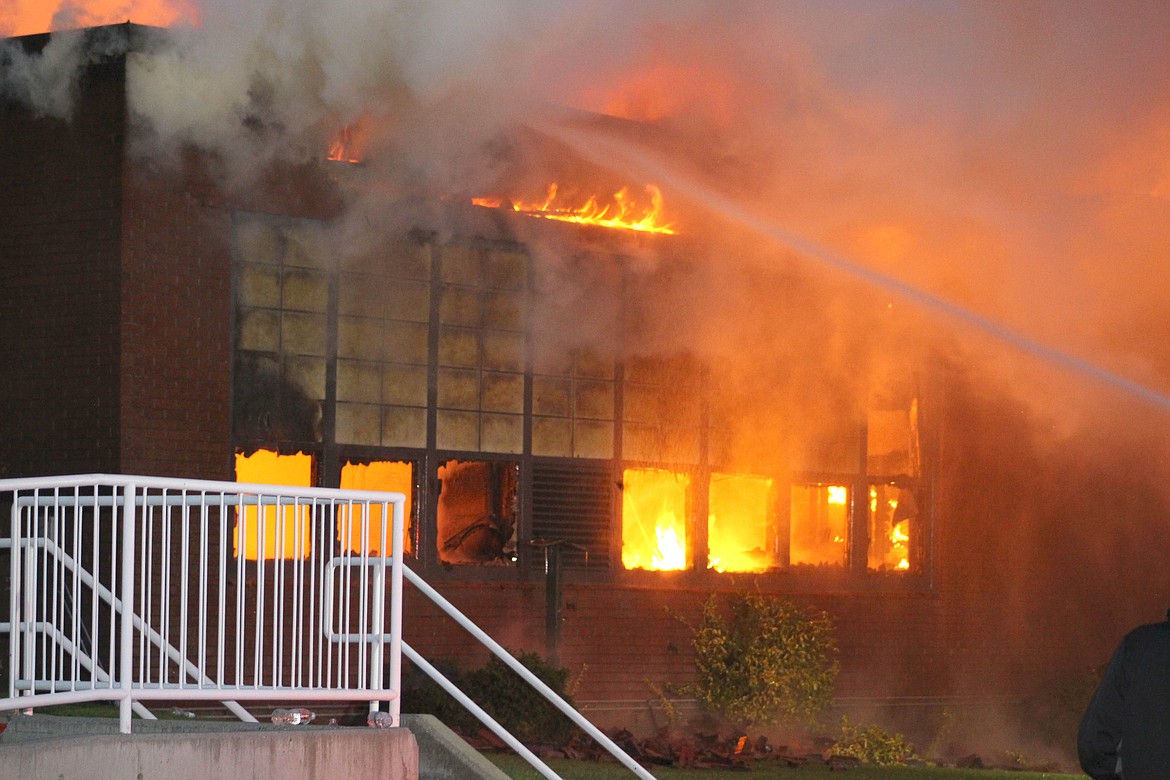 A ribbon cutting is scheduled for Thursday for the new Almira school. The new building replaces one destroyed by fire in October 2021, pictured.