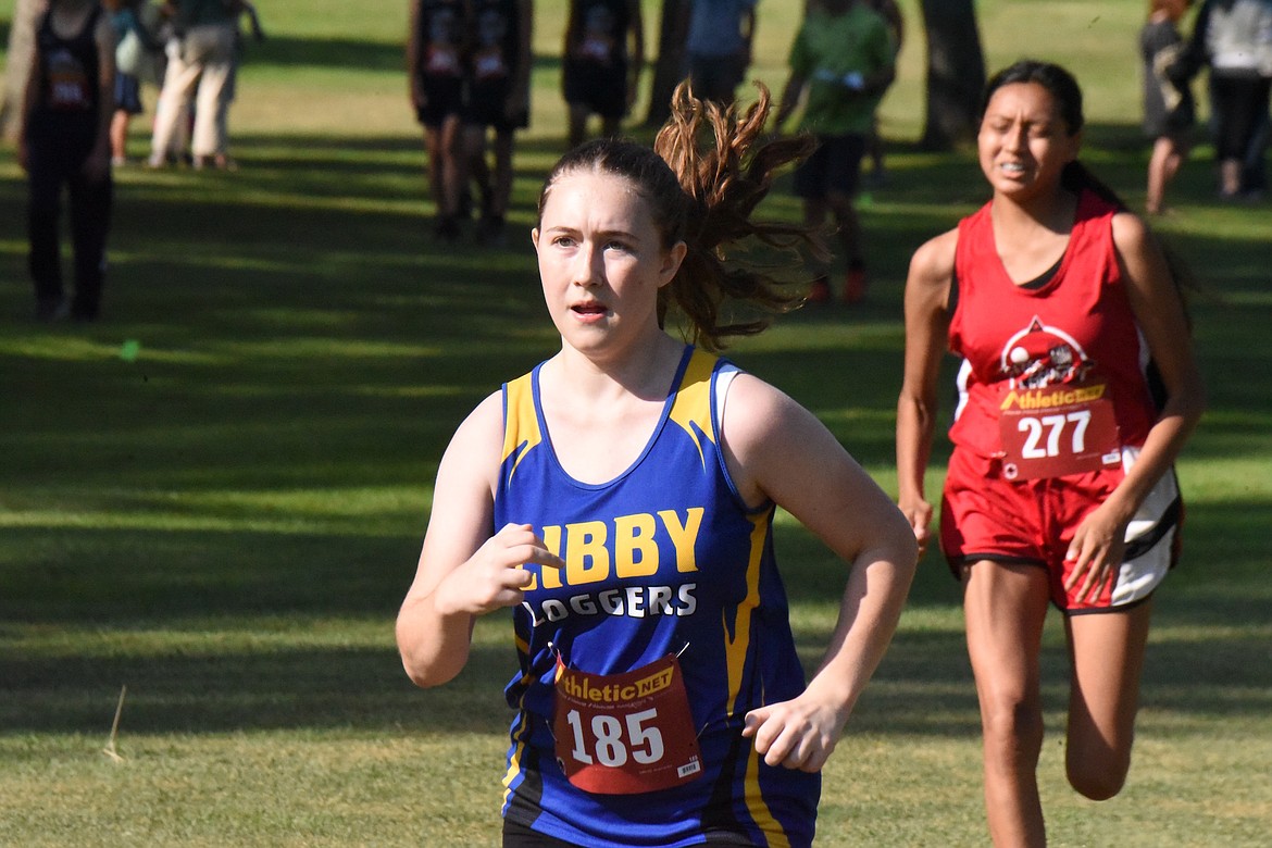 Libby High School cross country runner Annika Benner comes to the finish line at the Libby Invitational on Aug. 25. (Scott Shindledecker/The Western News)