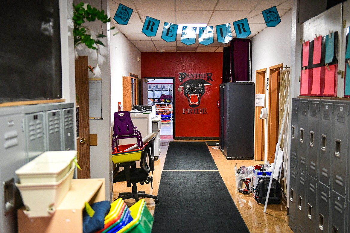 School supplies line the hallways as teachers prepare their classrooms for the upcoming year at Marion School on Tuesday, Aug. 29. (Casey Kreider/Daily Inter Lake)