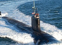 A Virginia-class submarine is underway.