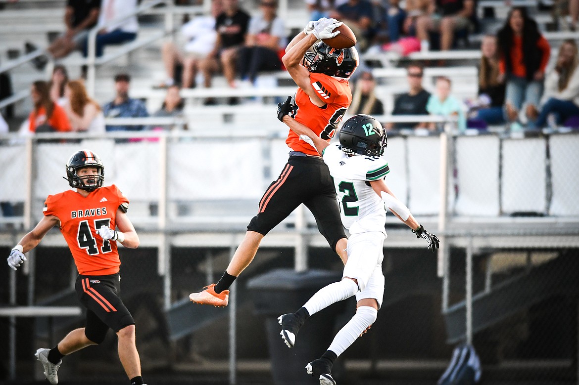 Flathead wide receiver Brody Thornsberry (88) catches a pass in the second quarter against Belgrade at Legends Stadium on Friday, Sept. 1. (Casey Kreider/Daily Inter Lake)