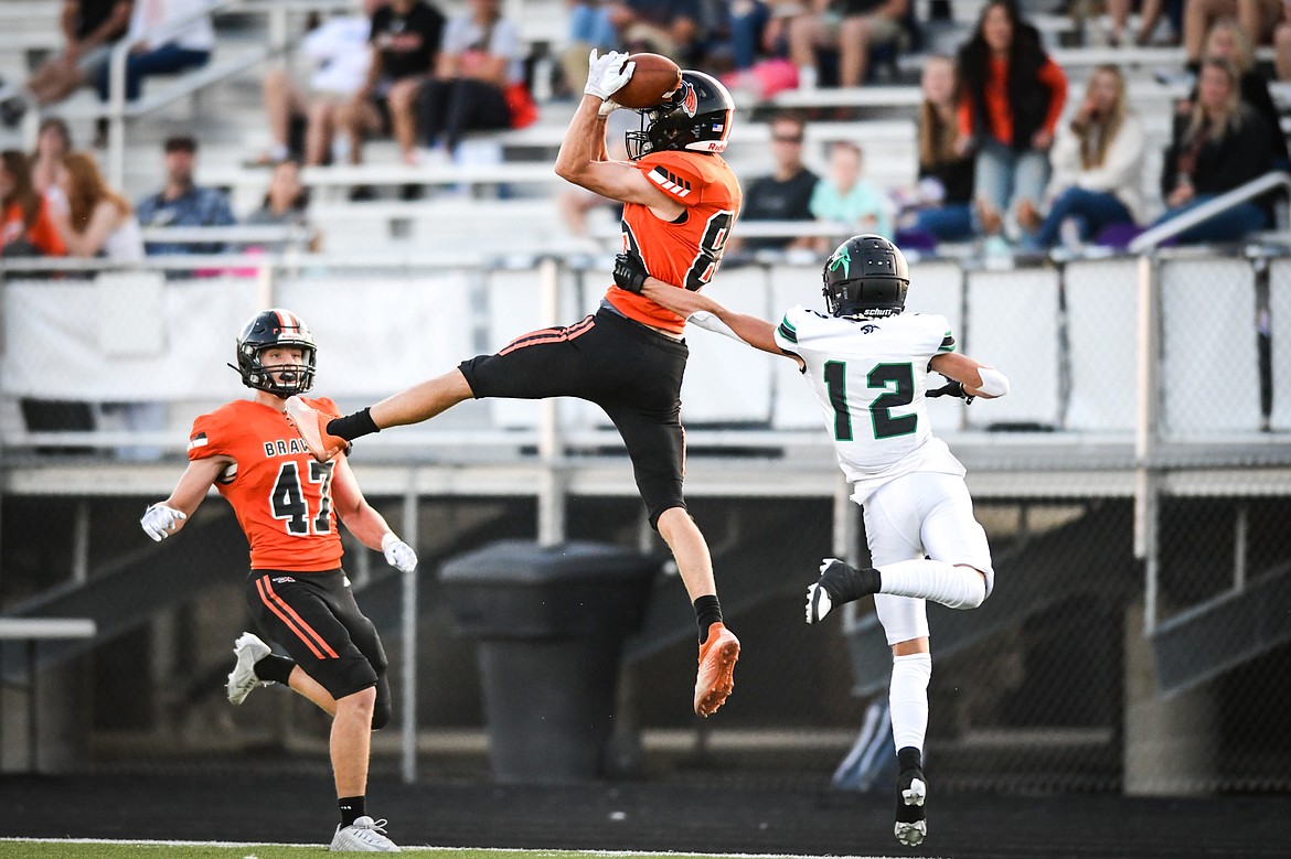 Flathead wide receiver Brody Thornsberry (88) catches a pass in the second quarter against Belgrade at Legends Stadium on Friday, Sept. 1. (Casey Kreider/Daily Inter Lake)