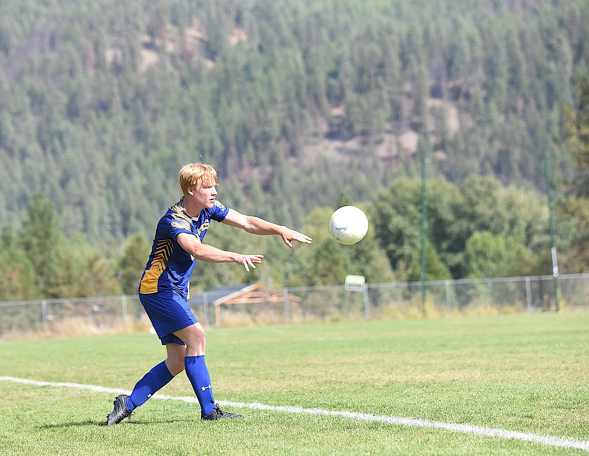 Libby's Marcus Hermes throws the ball in against Stevensville in a game on Sept. 2 at J. Neils Memorial Park. (Scott Shindledecker/The Western News)