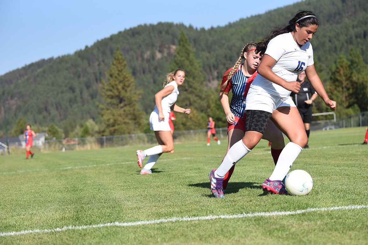 Libby Lady Loggers Marissa Hollingsworth plays a ball against Loyola Sacred during their home opener on Sept. 1 at J. Neils Memorial Park. (Scott Shindledecker/The Western News)