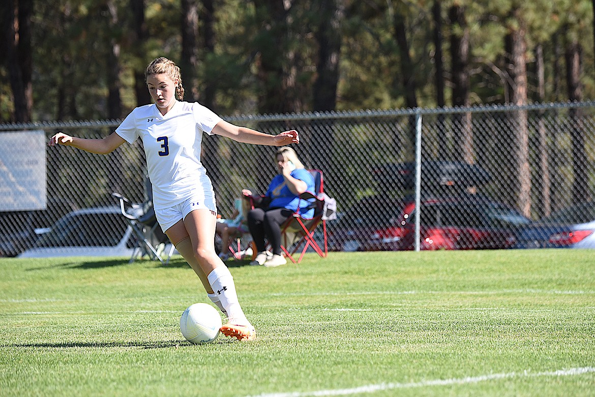 Libby Lady Loggers Zoe Warner goes on the attack against Loyola Sacred during their home opener on Sept. 1 at J. Neils Memorial Park. (Scott Shindledecker/The Western News)