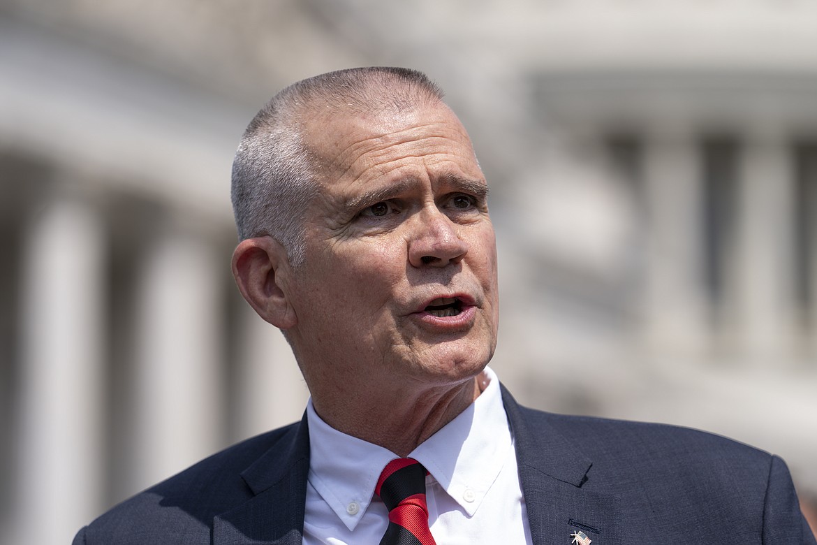 Rep. Matt Rosendale, R-Mont., and members of the conservative House Freedom Caucus denounce the fiscal year 2024 appropriations process as they decry so-called "woke" spending by Democrats and President Joe Biden, at the Capitol in Washington, Tuesday, July 25, 2023. (AP Photo/J. Scott Applewhite)