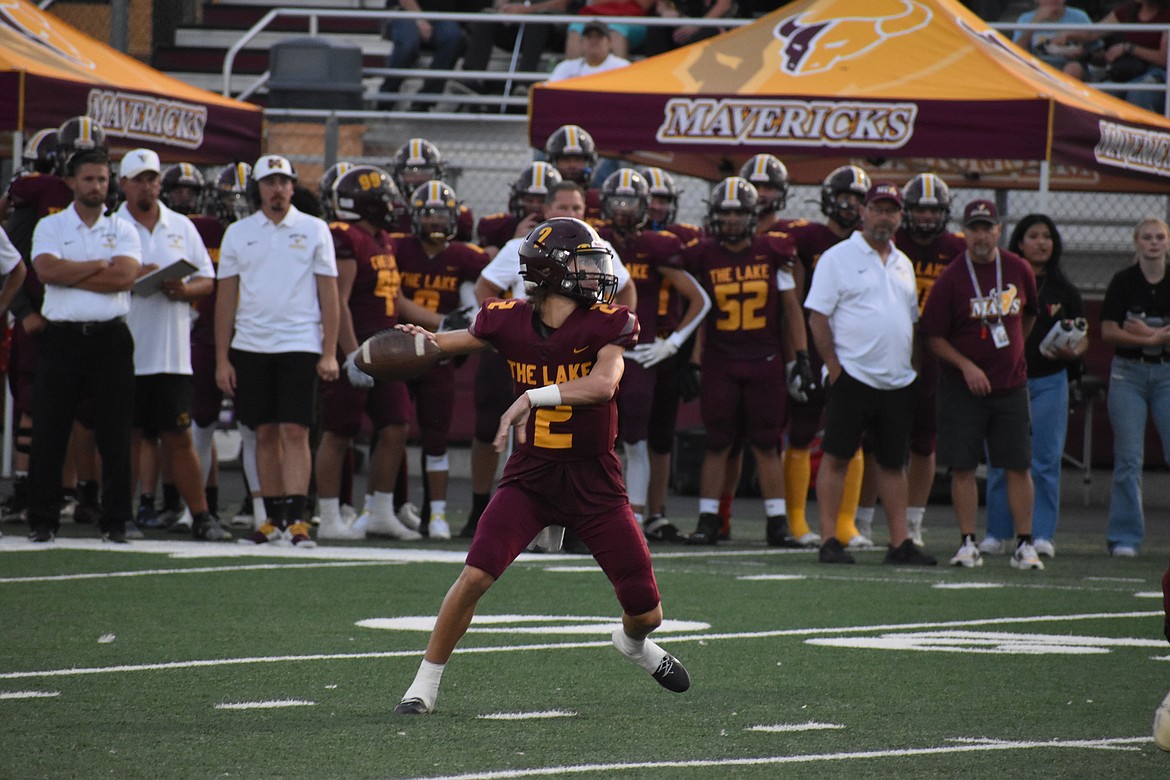 Moses Lake sophomore Brady Jay (2) threw six touchdown passes in his first career start for the Mavericks on Friday night.