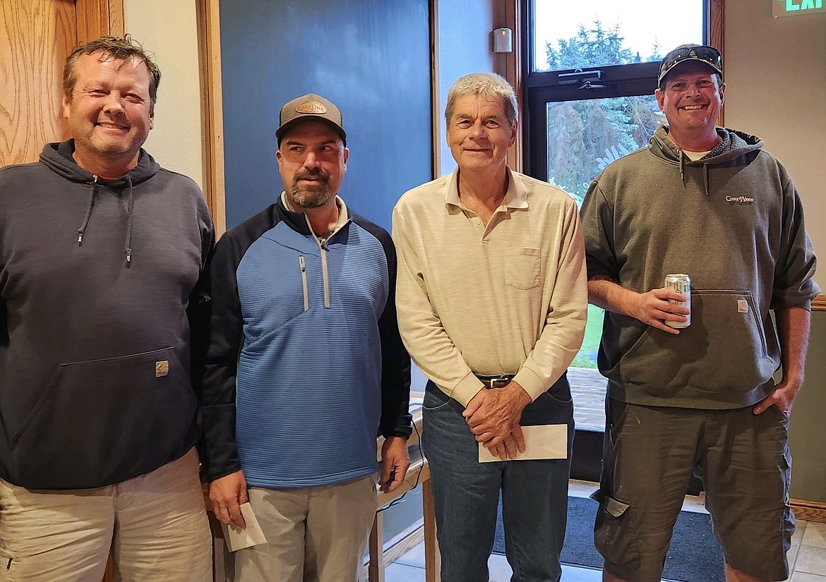 The Sandpoint Elks Co-ed Golf League men with the most points this season. Pictured, left to right, Paul Glaizer (Klondyke Grill & Tavern), Mark Smelitzer (Tin Cup Serivices), Tom Baumgardner (Clyde's Towing), Chris Sundgren (Sandpoint Building Supply).