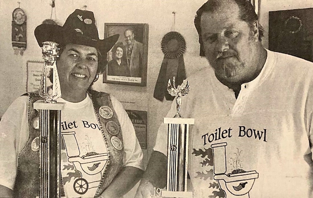 Myra and Claude Franks with their chili cook-off prizes.