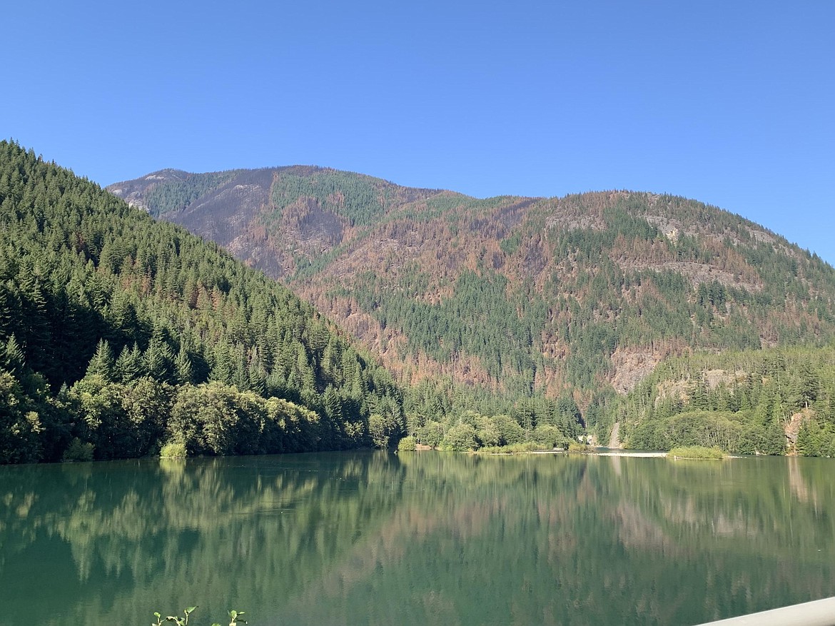 The Sourdough Fire, as seen from SR 20 over Gorge Lake Sept. 1. The fire is showing signs of slowing down, according to the U.S. Forest Service.