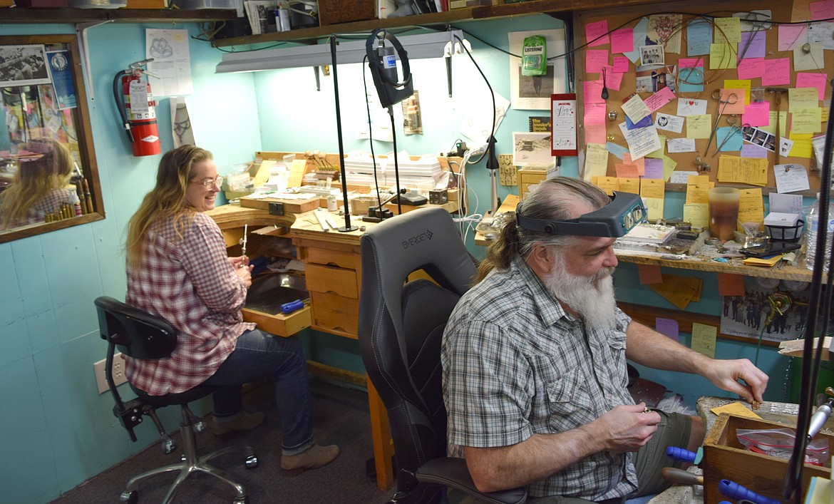 Frederick’s Jewelry employee Crystal Marie, left, works next to Nicholas Criscuolo, right, original owners Fred and Marlys Reiber’s grandson.