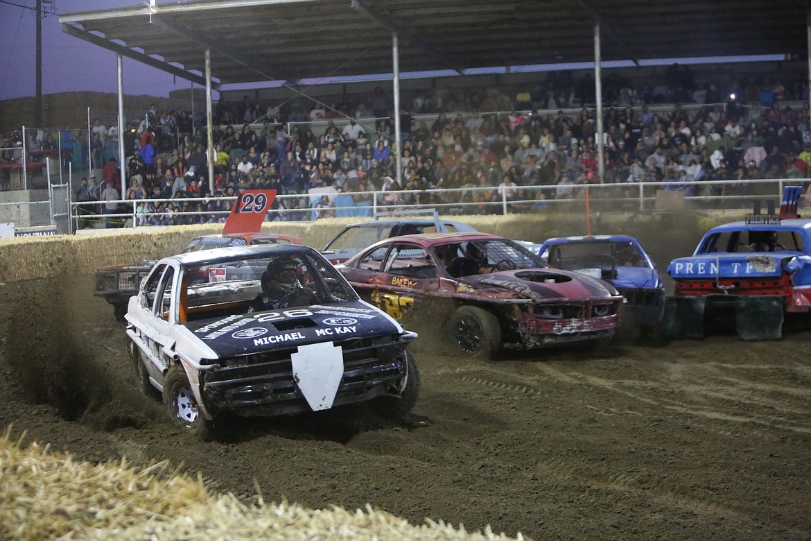 Drivers race around the track at the Othello Rodeo Grounds for the 2022 Othello Demolition Derby. The 2023 Othello Demolition Derby will take place Wednesday evening.