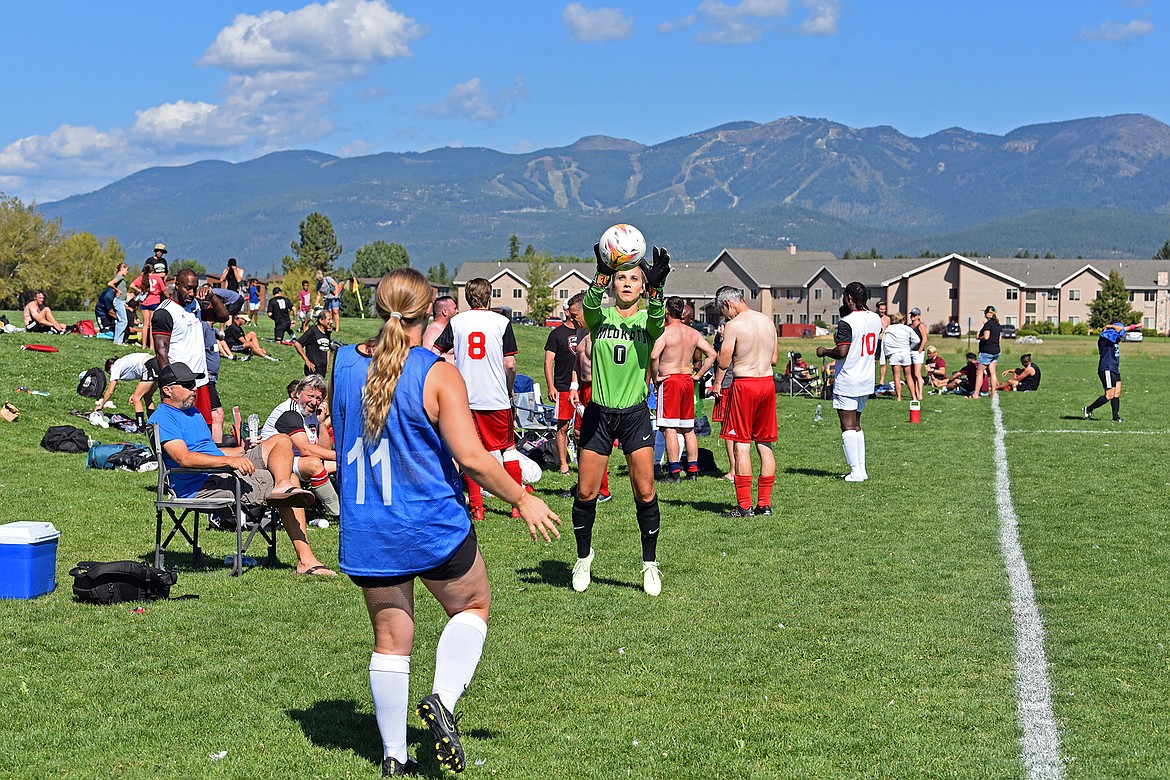 A goalie warms up and teams prepare for games during the Summer Games last weekend. (Julie Engler/Whitefish Pilot)