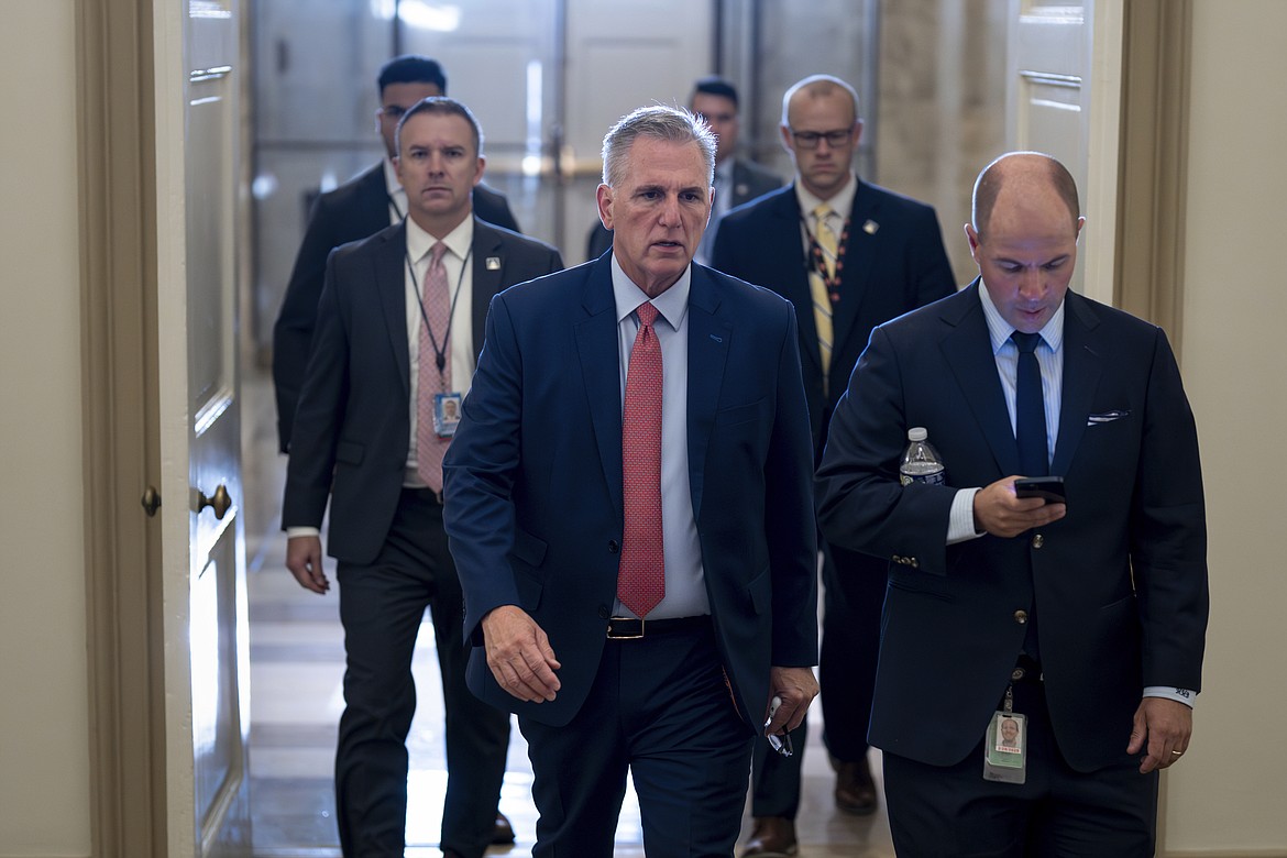 Speaker of the House Kevin McCarthy, R-Calif., arrives at the Capitol in Washington, early Tuesday, Sept. 12, 2023, as Congress faces a deadline to fund the government by the end of the month, or risk a potentially devastating federal shutdown. (AP Photo/J. Scott Applewhite)