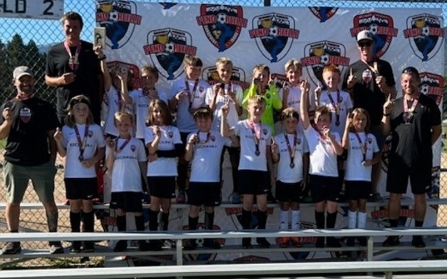 The Sandpoint Strikers FC U11 boys team poses for a photo with their gold medals from the Pend Oreille Cup.
