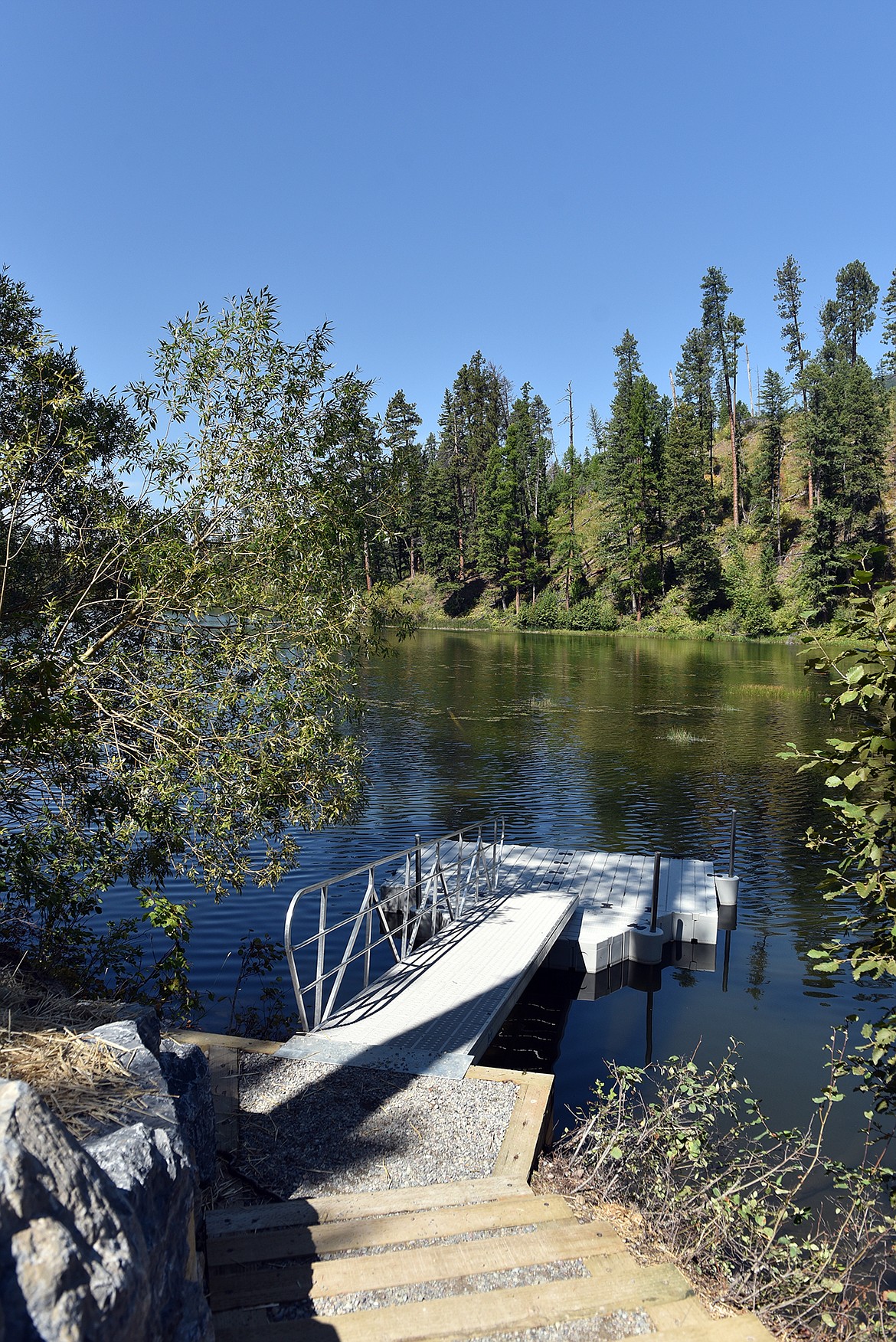 The new dock and stairs at Smith Lake. (Julie Engler/Whitefish Pilot)