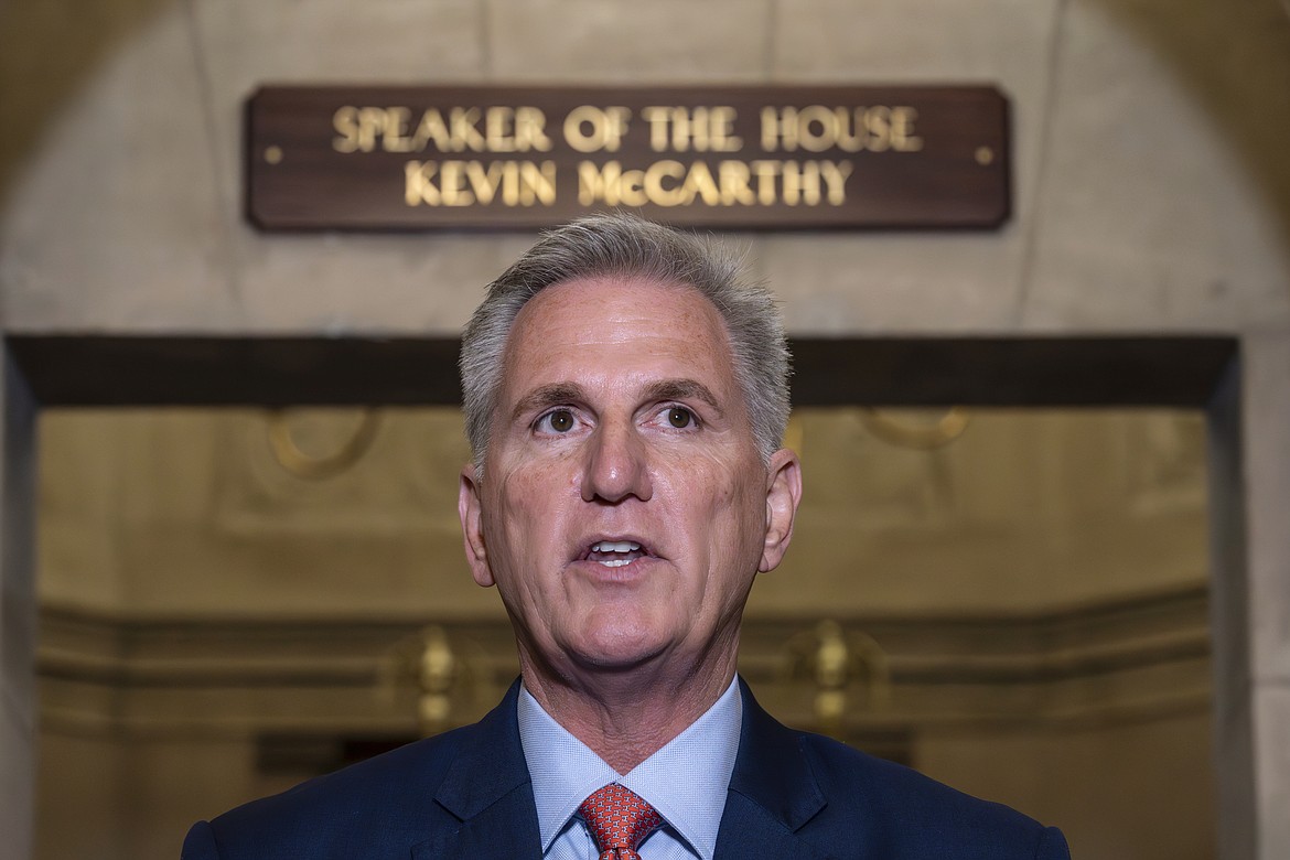 Speaker of the House Kevin McCarthy, R-Calif., speaks at the Capitol in Washington, Tuesday, Sept. 12, 2023. McCarthy says he's directing a House committee to open a formal impeachment inquiry into President Joe Biden. (AP Photo/J. Scott Applewhite)