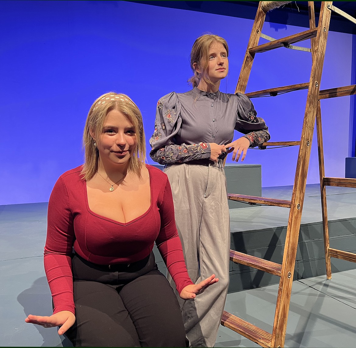 Stage Manager, played by Gabby Cantrell-Musson, and Mrs. Webb, played by Brenna Ernst, in the upcoming production of "Our Town" at Glacier High School. (Courtesy photo)