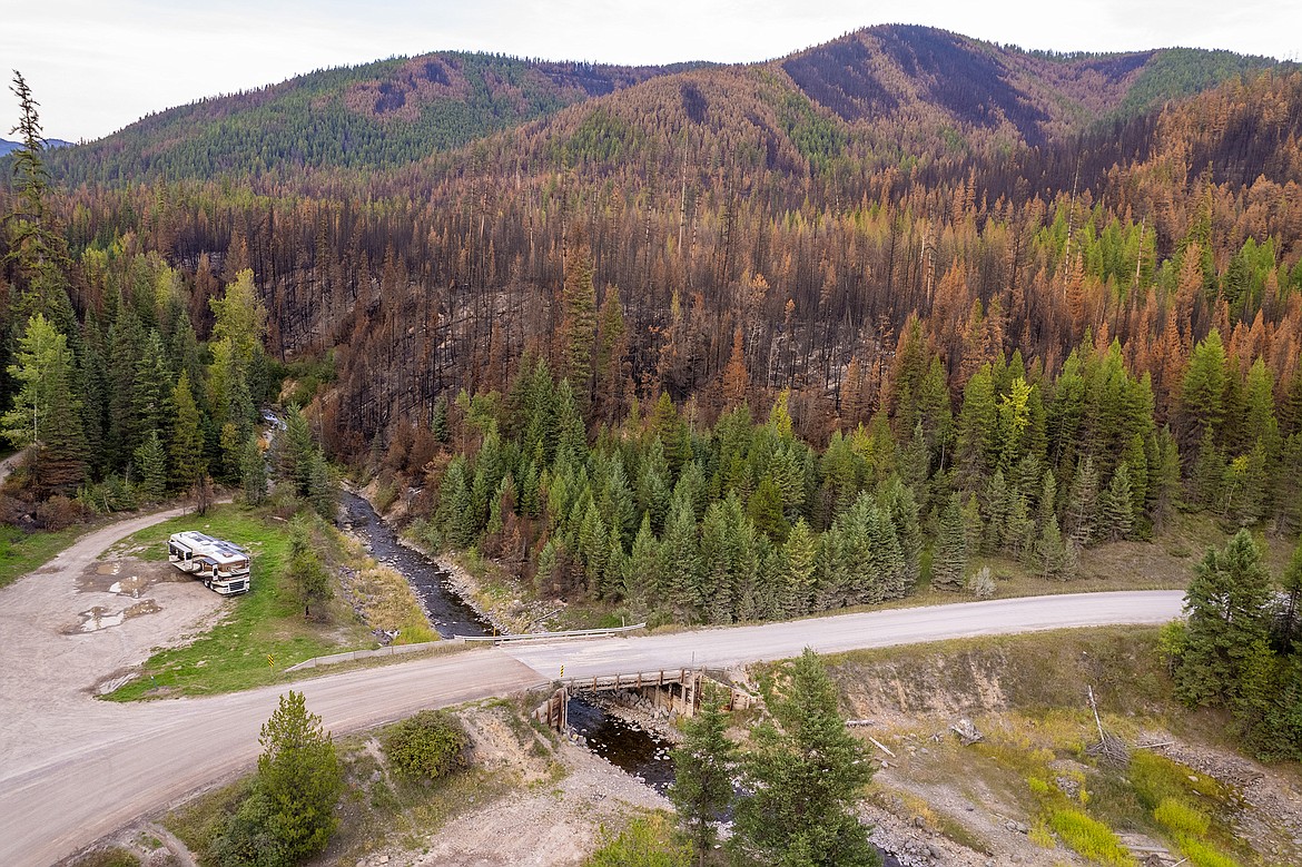 A view of the Ridge Fire on Monday near Emery Creek.